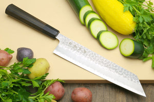 Yoshihiro Hammered Super Blue Steel Stainless Clad Kiritsuke Multipurpose Japanese Chef Knife