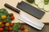 Yoshihiro Hammered Super Blue Steel Stainless Clad Nakiri Vegetable Knife