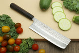Yoshihiro Hammered Super Blue Steel Stainless Clad Nakiri Vegetable Knife