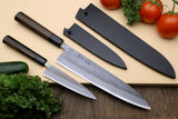 Yoshihiro Kurouchi Black-Forged Blue Steel Stainless Clad Gyuto Chefs Knife and Petty Utility Knife SET (Shitan Handle)