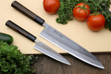 Yoshihiro Kurouchi Black-Forged Blue Steel Stainless Clad Gyuto Chefs Knife and Petty Utility Knife SET (Shitan Handle)