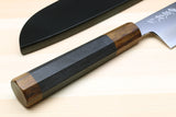 Yoshihiro Hiryu Ginsan High Carbon Stainless Steel Santoku Multipurpose Knife Ebony Handle with Nuri Saya Cover