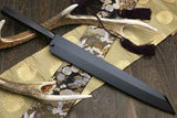 Yoshihiro High Speed Stainless Steel  Yanagi Kiritsuke Sashimi Knife Ebony Handle with Nuri Saya