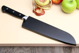 Yoshihiro Aoko Blue Steel Stainless Clad Santoku Japanese Knife 7'' (180mm) Black Pakkawood Handle