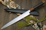 Yoshihiro Aonamiuchi Blue Steel #1 Yanagi Sushi Sashimi Japanese Knife Ryu Dragon Ebony Handle