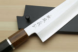 Yoshihiro Hiryu Ginsan High Carbon Stainless Steel Kiritsuke Multipurpose Knife Silver Ring Ebony Handle with Nuri Saya Cover