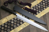 Yoshihiro Ginsan Honyaki Mirror Polished Yanagi Japanese Sushi Sashimi Chef Knife with Premium Ebony Handle