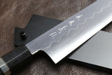 Yoshihiro Mizu Yaki Honyaki Shiroko White Steel #2 Mirror Polished Kiritsuke Japanese Multipurpose Knife with Triple Nickel Silver Ring Ebony Handle