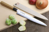 Yoshihiro VG-10 46 Layers Hammered Damascus Sujihiki Japanese Slicer Knife (Octagonal Ambrosia Handle) (9.5" (240mm))