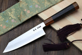 Yoshihiro Hiryu Ginsan High Carbon Stainless Steel Kiritsuke Multipurpose Knife Ebony Handle with Nuri Saya Cover