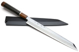 Yoshihiro Ginsan Mirror Polished Stain Resistant Steel Yanagi Kiritsuke Sushi Sashimi Japanese Knife Ebony Handle with Silver Ring