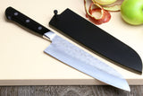 Yoshihiro Aoko Blue Steel Stainless Clad Santoku Japanese Knife 7'' (180mm) Black Pakkawood Handle
