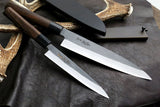 Yoshihiro Black Finish Blue Steel #2 Kurouchi 2pc Set Japanese Chef Knife Gyuto ,Petty with Nuri Saya