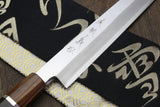 Yoshihiro Ginsan Mirror Polished Stain Resistant Steel Yanagi Kiritsuke Sushi Sashimi Japanese Knife Ebony Handle with Silver Ring