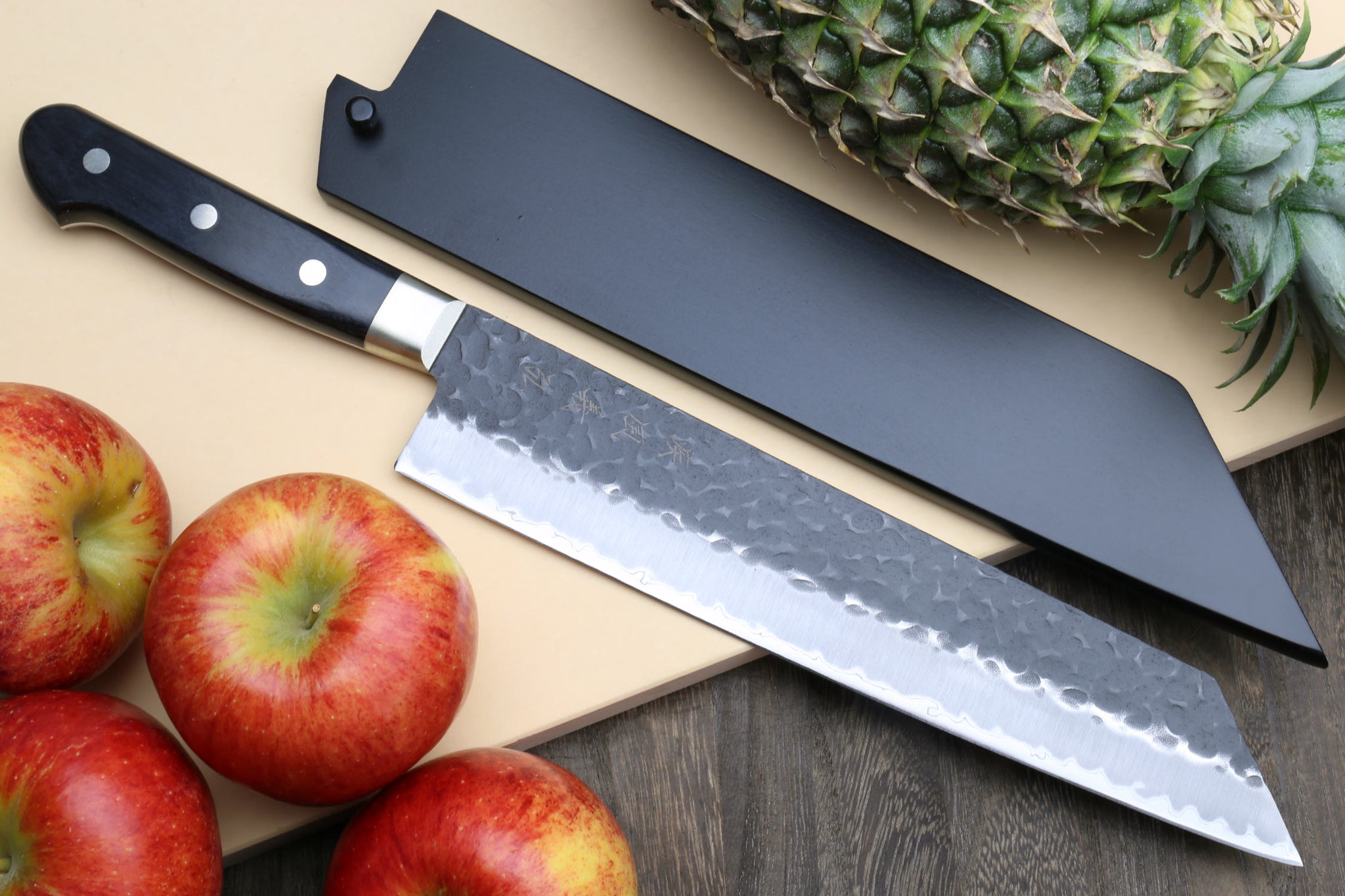 Yoshihiro Kurouchi Black-Forged Blue Steel Stainless Clad Santoku Mult –  Yoshihiro Cutlery