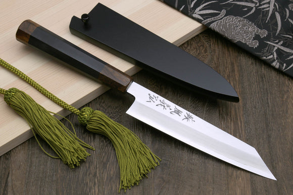 Yoshihiro Hiryu Ginsan High Carbon Stainless Steel Petty Kiritsuke Utility Knife Ebony Handle with Nuri Saya CoverYoshihiro Hiryu Ginsan High Carbon Stainless Steel Petty Kiritsuke Utility Knife Ebony Handle with Nuri Saya Cover