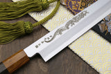 Yoshihiro Aonamiuchi Blue Steel #1 Yanagi Sushi Sashimi Japanese Knife Ryu Dragon Ebony Handle