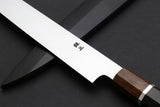 Yoshihiro Ginsanko Mirror Polished Stain Resistant Steel Yanagi Sushi Sashimi Japanese Knife Ebony Handle with Silver Ring