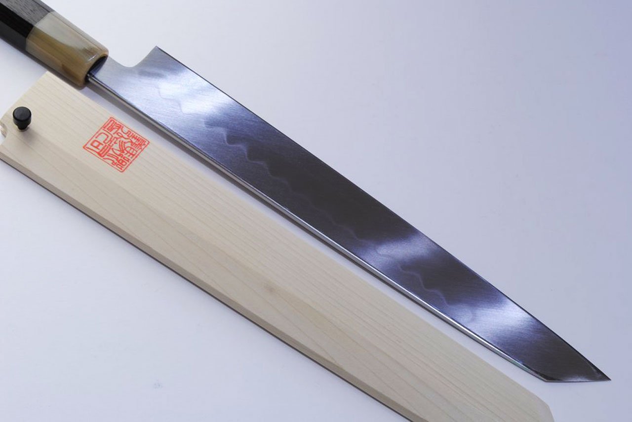 Yoshihiro Honyaki Mirror Finished White Steel Yanagi Kiritsuke Sushi Sashimi Japanese Knife Ebony Handle
