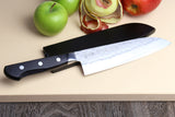 Yoshihiro Aoko Blue Steel Stainless Clad Santoku Japanese Knife 7'' (180mm) Black Pakkawood Handle