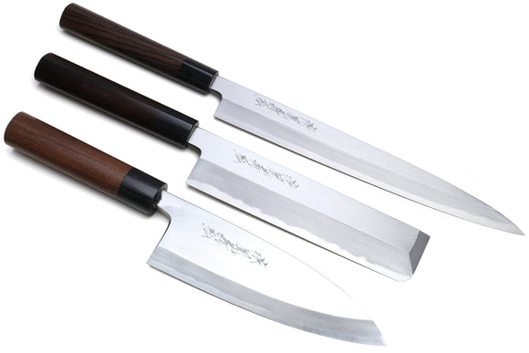 Yoshihiro Kasumi 3pc Japanese Chef Knife Set: Yanagi , Deba , Usuba (Rosewood Handle)