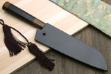 Yoshihiro Hiryu Ginsan High Carbon Stainless Steel Santoku Multipurpose Knife Ebony Handle with Nuri Saya Cover
