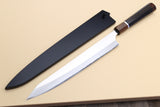 Yoshihiro Hayate ZDP-189 Super High Carbon Stainless Steel Sujihiki Kiritsuke Slicer Knife Premium Ebony Handle with Sterling Silver Ring Nuri Saya Cover