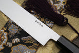 Yoshihiro High Speed Stainless Steel  Yanagi Kiritsuke Sashimi Knife Ebony Handle with Nuri Saya