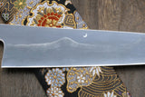 Yoshihiro Mizu Yaki White Steel #2 Honyaki Mirror-Finished Mt. Fuji with Crescent Moon Gyuto Chefs Knife Oct. Ebony Triple Nickel Silver Ring Handle and Nuri Saya