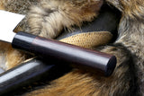 Yoshihiro Mizu Yaki Blue Steel #2 Kurouchi Gyuto Japanese Chefs knife (Round Shape Shitan Handle) with Nuri Saya