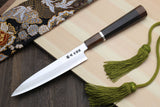Yoshihiro Hiryu Ginsan High Carbon Stainless Steel Petty Utility Knife Silver Ring Ebony Handle with Nuri Saya Cover
