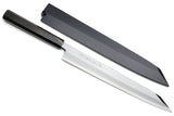Yoshihiro High Speed Stainless Steel  Yanagi Kiritsuke Sashimi Knife Ebony Handle with Nuri Saya