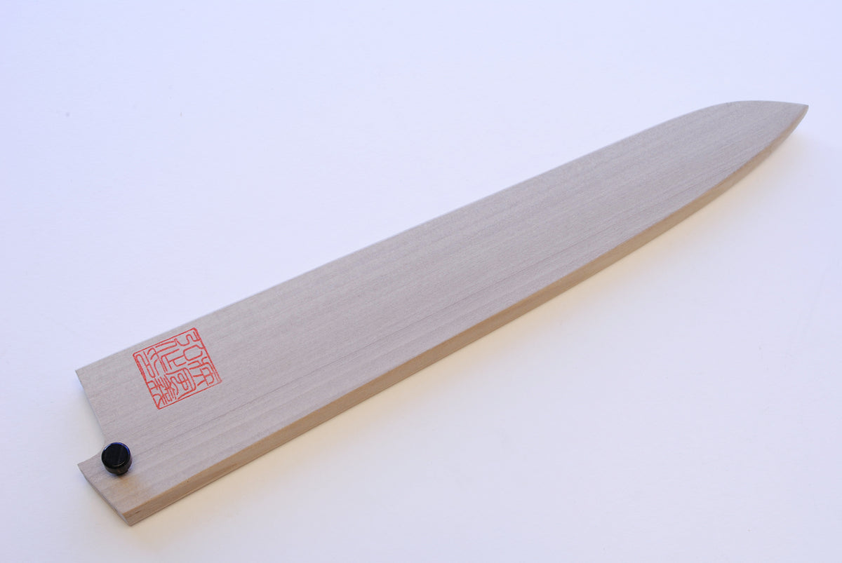 Natural magnolia wood saya blade protector for sujihiki slicer with black cap
