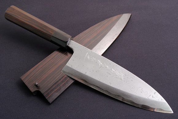 Yoshihiro Suminagashi Blue steel #1 Deba fish fillet Chef knife Ebony wood Handle & Saya