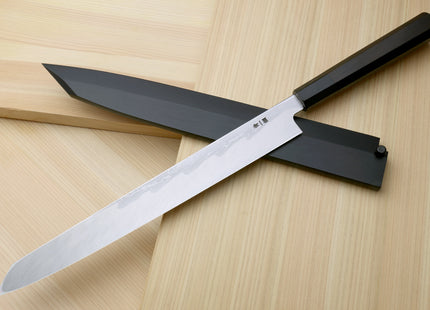 Yoshihiro Hayate Suminagashi Blue Steel #1 Yanagi Kiritsuke Sushi Sashimi Japanese Knife Ebony Handle
