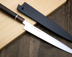 Yoshihiro Hayate ZDP-189 Super High Carbon Stainless Steel Sujihiki Slicer Knife Octagonal Ebony Wood Handle with Sterling Silver Ring