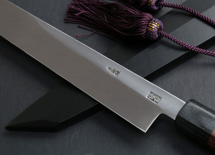 Yoshihiro Hongasumi Blue Steel Yanagi-Kiritsuke Sushi Sashimi Japanese Knife Rosewood Handle with Nuri Saya Cover