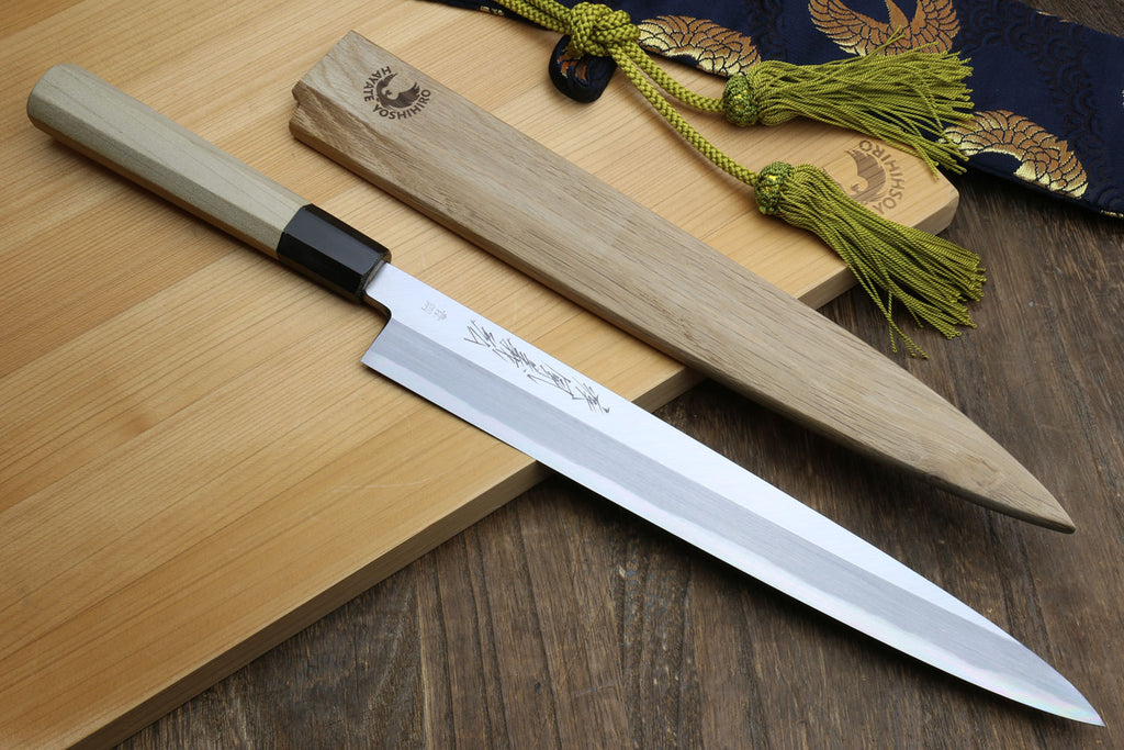Yoshihiro Hongasumi Blue Steel Yanagi Sushi Sashimi Japanese Knife Magnolia Handle
