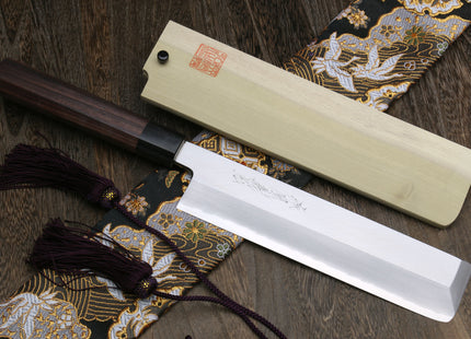 Yoshihiro Hongasumi Ginsan (Hakugin) High Carbon Stain Resistant Edo Usuba Traditional Japanese Vegetable Chopping Chef Knife Shitan Handle