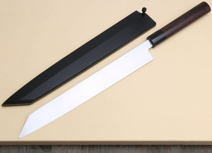 Yoshihiro Hongasumi White Steel Yanagi-Kiritsuke Sushi Sashimi Japanese Knife Rosewood Handle with Nuri Saya Cover