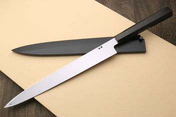 Yanagi sushi knife with dark handle and long yanagi blade