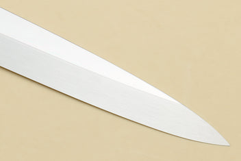 Yanagi sushi knife blade tip with mirror-finished steel