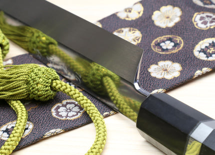 Yoshihiro Honyaki Aoko Blue Steel Mirror Finished Yanagi Sushi Sashimi Japanese knife with Triple Nickel Silver Ring Ebony Handle