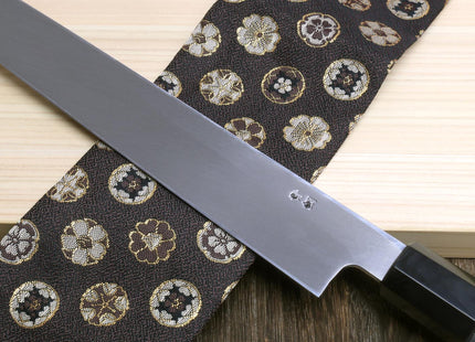 Yoshihiro Honyaki Aoko Blue Steel Mirror Finished Yanagi Sushi Sashimi Japanese knife with Triple Nickel Silver Ring Ebony Handle