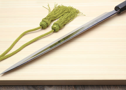 Yoshihiro Honyaki Aoko Blue Steel Mirror Finished Yanagi Sushi Sashimi Japanese knife with Triple Nickel Silver Ring Ebony Handle