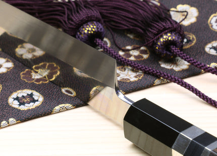 Yoshihiro Honyaki White Steel Mirror-Finished Namiukashi Yanagi Kiritsuke Sushi Sashimi Japanese Knife with Triple Nickel Silver Ring Ebony Handle