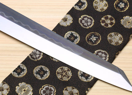 Yoshihiro Honyaki White Steel Mirror-Finished Namiukashi Yanagi Kiritsuke Sushi Sashimi Japanese Knife with Triple Nickel Silver Ring Ebony Handle
