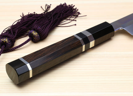 Yoshihiro Honyaki White Steel Mirror-Finished Namiukashi Yanagi Kiritsuke Sushi Sashimi Japanese Knife with Triple Nickel Silver Ring Ebony Handle