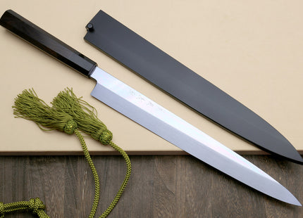 Yoshihiro Honyaki White Steel Mirror-Finished Yanagi Ebony Handle