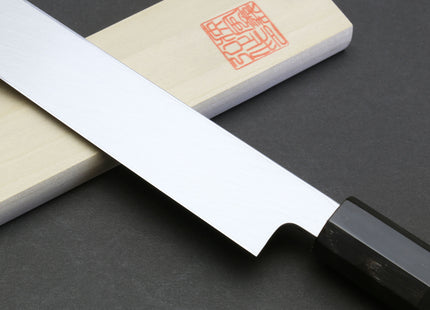 Yoshihiro Honyaki White Steel Sakimaru Takobiki Mirror Finished Sushi Sashimi Slicing Japanese Chef Knife Ebony Handle